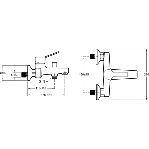 Настенный смеситель Eo неповоротный излив, с выходом на душ (без лейки) E24160RU-CP Jacob Delafon