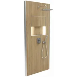 Душевой сет со стеновой панелью Ecrin 100х233,5 см, медовый дуб, в угол, квадратная лейка, подсветка, термостат, верхний душ, с лейкой E803001-D33 Jacob Delafon