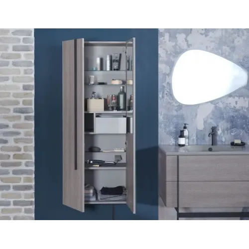 Шкаф-колонна Nouvelle Vague 60х34х147 см, белый блестящий, 3 полки, скрытый ящик, розетка и зеркало, реверсивная установка двери, подвесной монтаж EB3046-N18 Jacob Delafon