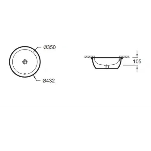 Встраиваемая снизу раковина Vox 43,2х35 см, с переливным овтерстием, санфарфор EYM102-00 Jacob Delafon
