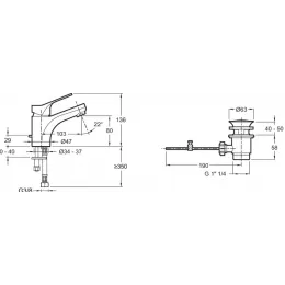 Смеситель для умывальника Brive рычаг донного клапана сбоку, неповоротный излив, с донным клапаном E75760-CP Jacob Delafon