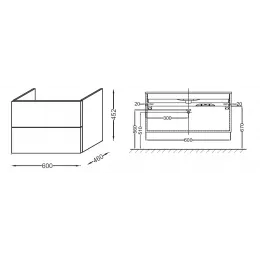 Модуль под раковину Vox 60х46х45 см, белый блестящий, 2 ящика, прямая ручка EB2080-R4-N18 Jacob Delafon