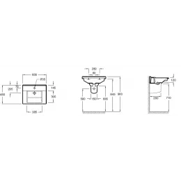 Подвесная раковина Struktura 60х48х12 см, 1 отверстие для смесителя, санфарфор EXI112-00 Jacob Delafon
