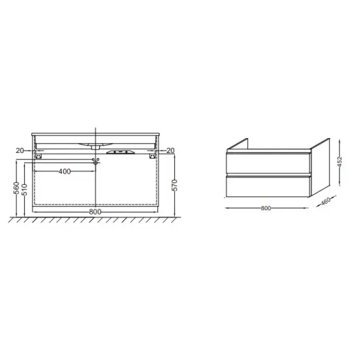 Модуль под раковину Vox 80х46х45,2 см, черное дерево, 2 ящика, прямые ручки EB2078-R4-E15 Jacob Delafon