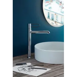 Высокий смеситель на столешницу Odeon Rive Gauche 24 см, ручка черная, неповоротный излив, с донным клапаном E21030-BL-CP Jacob Delafon