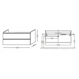 Модуль под раковину Vox 100х46х45,2 см, белый блестящий лак, 2 ящика, встроенные ручки EB2025-RA-G1C Jacob Delafon