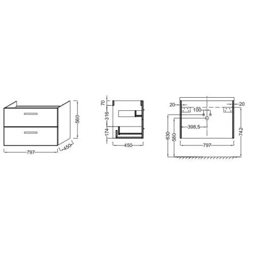 Модуль под раковину Ola 79,7х45х56 см, белый блестящий лак EB391RU-J5 Jacob Delafon