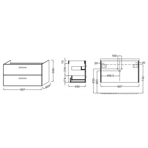 Модуль под раковину Ola 99,7х45х56 см, серый антрацит EB392RU-N14 Jacob Delafon