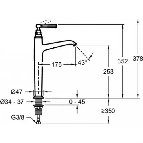 Высокий смеситель на столешницу Cleo 25,3 см, неповоротный излив, золото, без донного клапана E24309-BGG Jacob Delafon