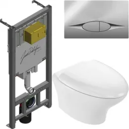Комплект унитаза с инсталляцией Nouvelle Vague на 3/6 л, с микролифтом, безободковый, быстросъемное, с кнопкой E29025-NF-M25 Jacob Delafon