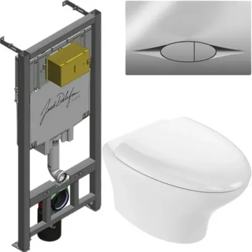 Комплект унитаза с инсталляцией Nouvelle Vague на 3/6 л, с микролифтом, безободковый, быстросъемное, с кнопкой E29025-NF-M25 Jacob Delafon