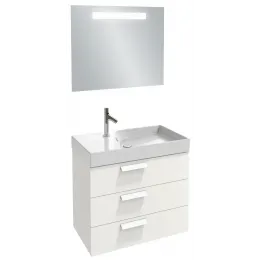 Комплект мебели для ванной Rythmik 80 см, белый блестящий лак, 3 выдвижных ящика, 4 ящичка для хранения, полотно, с подсветкой, подвесной монтаж EB1160-NF+EXO112-Z-00+EB1309-G1C Jacob Delafon