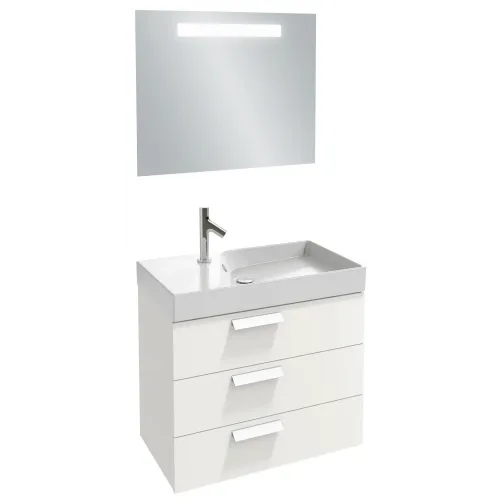 Комплект мебели для ванной Rythmik 80 см, белый блестящий лак, 3 выдвижных ящика, 4 ящичка для хранения, полотно, с подсветкой, подвесной монтаж EB1160-NF+EXO112-Z-00+EB1309-G1C Jacob Delafon