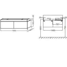 Модуль под раковину Terrace 150х48х38 см, сливовый блестящий, верхний ящик из цельного дерева, система push-to-open EB1189-F26 Jacob Delafon