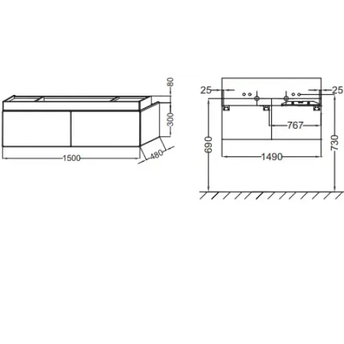 Модуль под раковину Terrace 150х48х38 см, сливовый блестящий, верхний ящик из цельного дерева, система push-to-open EB1189-F26 Jacob Delafon