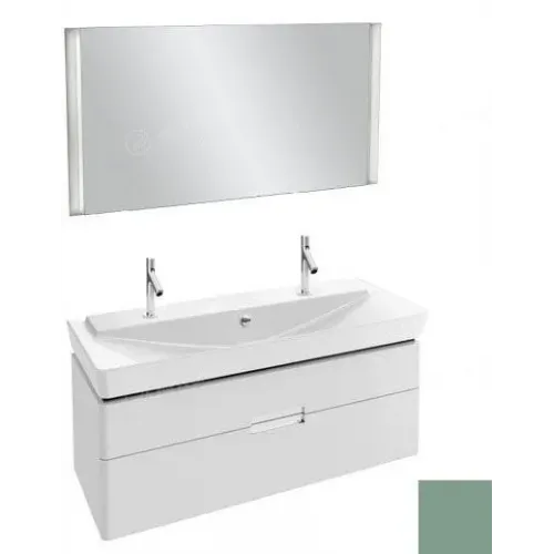 Комплект мебели для ванной Reve 120 см, оливковый блестящий лак, 2 выдвижных ящика, 2 отверстия под смеситель, с подсветкой, подвесной монтаж EB577-NF+E4824-00+EB1137-G95 Jacob Delafon