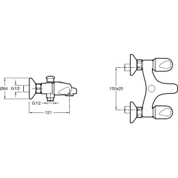 Настенный смеситель Galeo с выходом на душ (без лейки), неповоротный излив E71920-CP Jacob Delafon