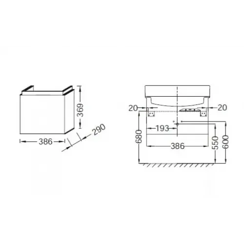Комплект мебели для ванной Formilia Rythmik 40 см, белый блестящий, подвесной монтаж E4786-00+EB1036-G1C+EB1044-NF Jacob Delafon