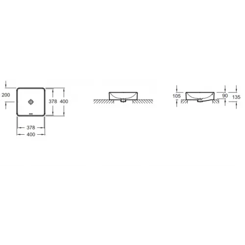 Накладная раковина Vox 40х40х13,5 см, логотип 1930, с отверстием перелива в передней части, с заглушкой, санфарфор EVG102-PT6 Jacob Delafon