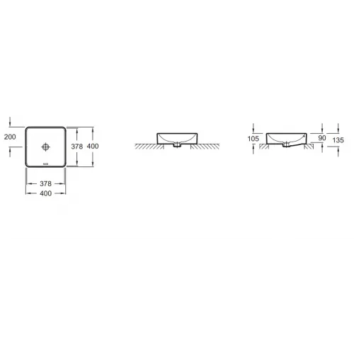 Накладная раковина Vox 40х40х13,5 см, матовая белая, санфарфор, с отв. под смеситель EVG102-HW1 Jacob Delafon