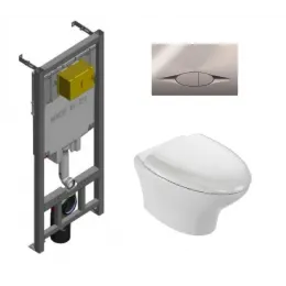 Комплект унитаза с инсталляцией Nouvelle Vague с глянцевой клавишей хром, с микролифтом, безободковый, быстросъемное, с кнопкой Set NOUVELLE VAGUE 29025 Jacob Delafon