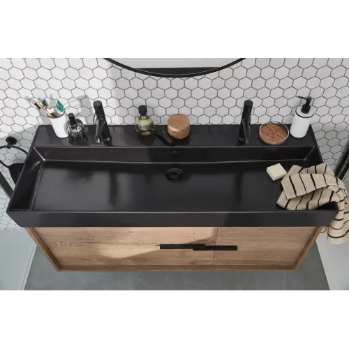 Подвесная раковина Vivienne 120х46,6х12 см, 1 чаша, чёрная матовая, санфарфор, двойная EXBK112-NGM Jacob Delafon