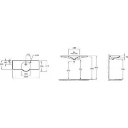 Подвесная раковина Formilia Spherik 100х41х15 см, 1 отверстие для смесителя с правой стороны., санфарфор E4508-00 Jacob Delafon
