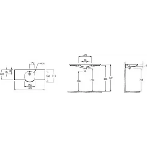 Подвесная раковина Formilia Spherik 100х41х15 см, 1 отверстие для смесителя с правой стороны., санфарфор E4508-00 Jacob Delafon