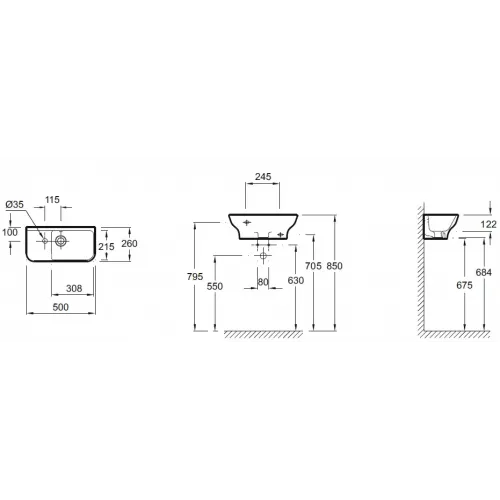 Подвесная раковина Struktura 50х26х12,2 см, с отв. под смеситель, с отв. слива-перелива, санфарфор EGJ111-Z-00 Jacob Delafon