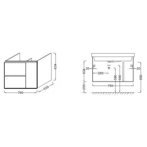 Модуль под раковину Soprano 76х53,5х63,4 см, квебекский дуб, 2 выдвижных ящика, 1 бутылочница EB1333-E10 Jacob Delafon