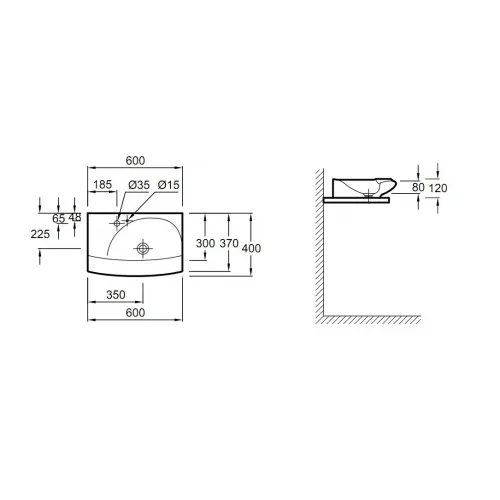 Накладная раковина Stillness 60х40х12 см, санфарфор, с отв. под смеситель E1302-00 Jacob Delafon