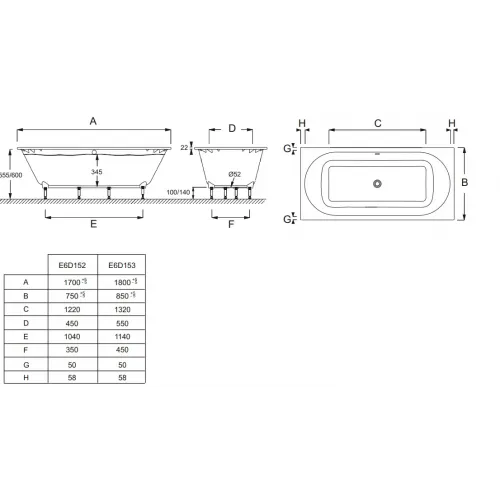 Ванна из материала Flight Odeon Rive Gauche 180х85 см E6D153-00 Jacob Delafon