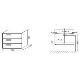 Модуль под раковину Rythmik 79,5х45х63,4 см, квебекский дуб, 3 выдвижных ящика EB1309-E10 Jacob Delafon
