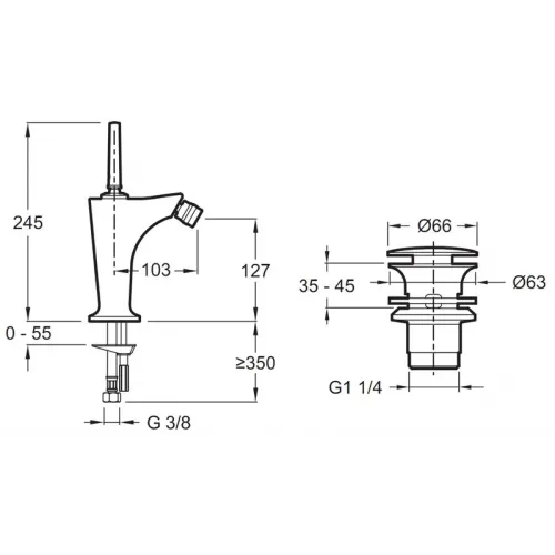 Смеситель для биде Margaux неповоротный излив, с донным клапаном E16224-4-CP Jacob Delafon