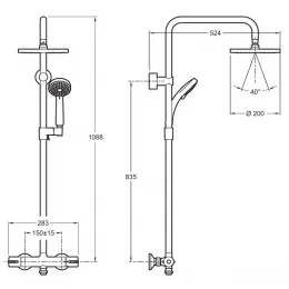 Душевая система без излива July хром, 4 режима, 20 см, round, термостат, верхний душ, с лейкой E45716-CP Jacob Delafon