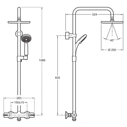 Душевая система без излива July хром, 4 режима, 20 см, round, термостат, верхний душ, с лейкой E45716-CP Jacob Delafon