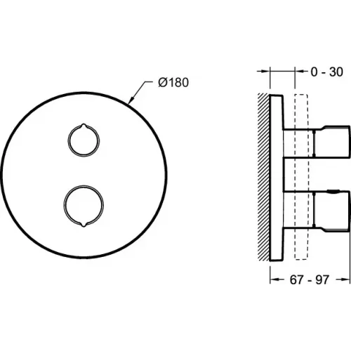 Готовый набор для душа (без излива) Modulo 3 режима, 25 см, round, 2 функции, термостат E30758-CP Jacob Delafon
