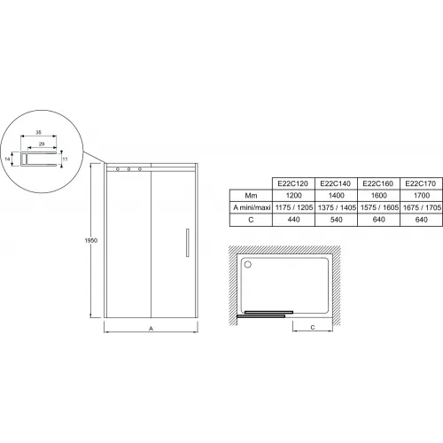 Душевая дверь Contra 170х195 см, матовый, 8 мм, черный профиль E22C170-BL Jacob Delafon