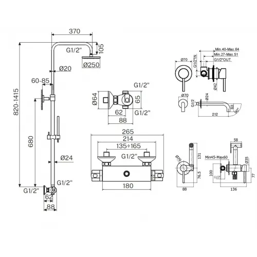 Комплект для душа Plumberia Selection IXO KITZXO6302CR210