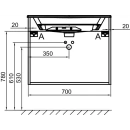 Модуль под раковину Odeon Rive Gauche 70х50,8х56,8 см, 2 ящика, ручки черные, дуб табак EB2521-R9-E52 Jacob Delafon