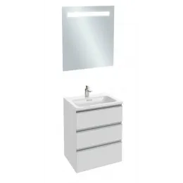 Комплект мебели для ванной Vox 60 см, белый блестящий лак, с подсветкой, подвесной монтаж EB1411-NF+EXAF112-Z-00+EB2050-RA-G1C Jacob Delafon