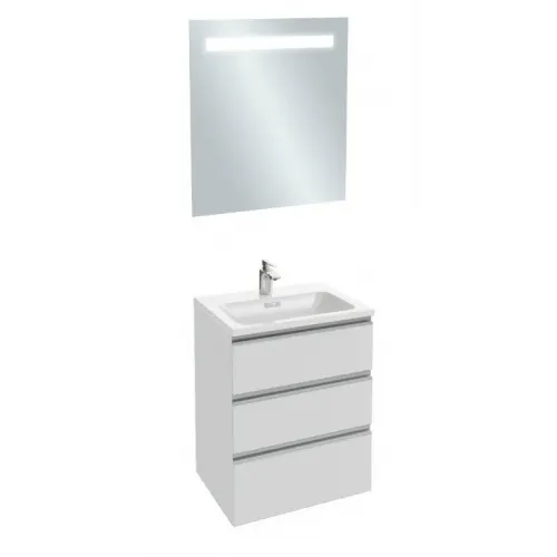 Комплект мебели для ванной Vox 60 см, белый блестящий лак, с подсветкой, подвесной монтаж EB1411-NF+EXAF112-Z-00+EB2050-RA-G1C Jacob Delafon