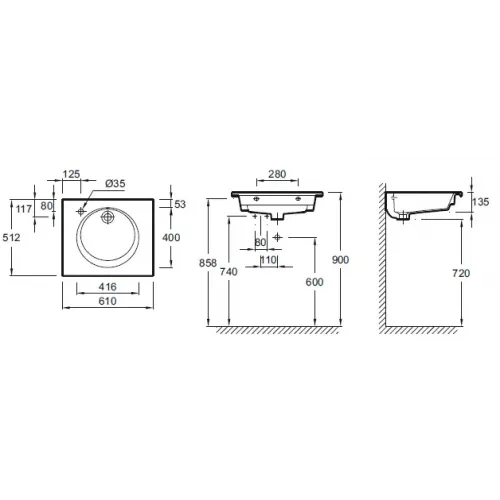 Мебельная раковина Odeon Rive Gauche 61х51,2 см, санфарфор EXBA112-Z-00 Jacob Delafon