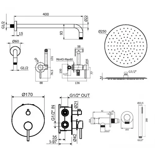 Комплект для душа Plumberia Selection IXO KITZXO18CR