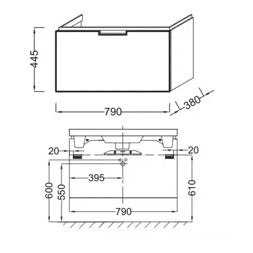 Модуль под раковину Reve 79х38х44,5 см, серый антрацит лак EB1131-442 Jacob Delafon
