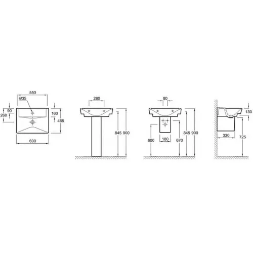 Подвесная раковина Reve 60х46,5х13 см, с отверстием для смесителя, с переливным отверстием, с заглушкой, санфарфор E4802-00 Jacob Delafon