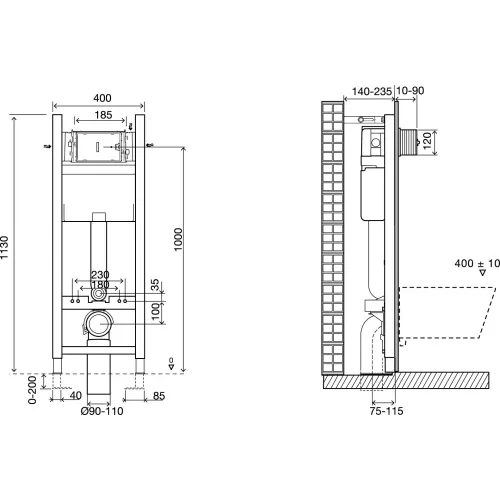 Комплект унитаза с инсталляцией Vox тонкое сиденье, инсталляция ширина 40 см, клавиша хром, с микролифтом, безободковый, быстросъемное E21770RU-00 Jacob Delafon