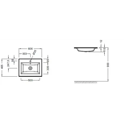 Мебельная раковина Vox 60х46 см, глянцевый серый, с одним отверстием под смеситель EB2105-DD2 Jacob Delafon