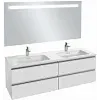 Комплект мебели для ванной Vox 140 см, белый блестящий, 4 выдвижных ящика, с функцией анти-пар, подвесной монтаж, с подсветкой EB1420-NF+EXAA112-Z-00+EB2020-RA-N18 Jacob Delafon