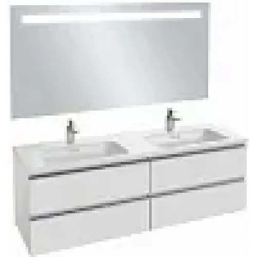 Комплект мебели для ванной Vox 140 см, белый блестящий, 4 выдвижных ящика, с функцией анти-пар, подвесной монтаж, с подсветкой EB1420-NF+EXAA112-Z-00+EB2020-RA-N18 Jacob Delafon